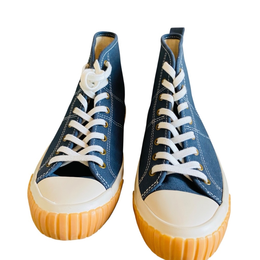 J. Crew High Top Lace Up Sneakers Midnight Ivory Women's Size 8 Blue White - Picture 5 of 10